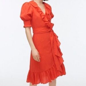 J.Crew Dobby Crinkle Ruffle Wrap Dress Sz S